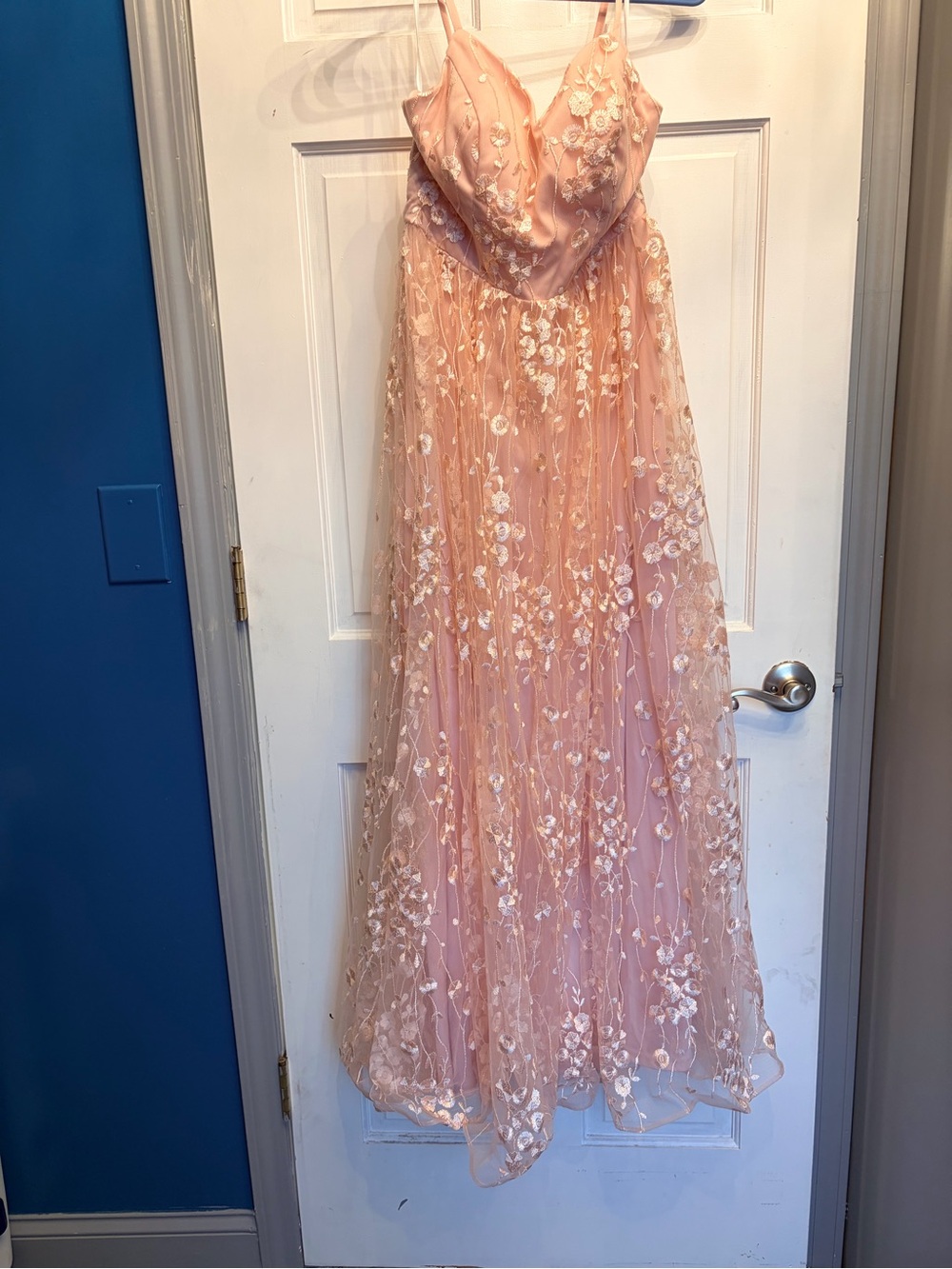 Blush Pink Embroidered Floral Tulle Gown